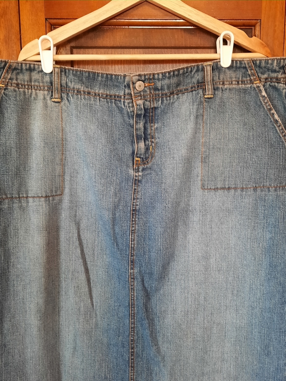 Vintage Y2K Old Navy 100% Cotton Medium Wash Denim Jean Maxi Skirt Size 18 - Picture 2 of 11